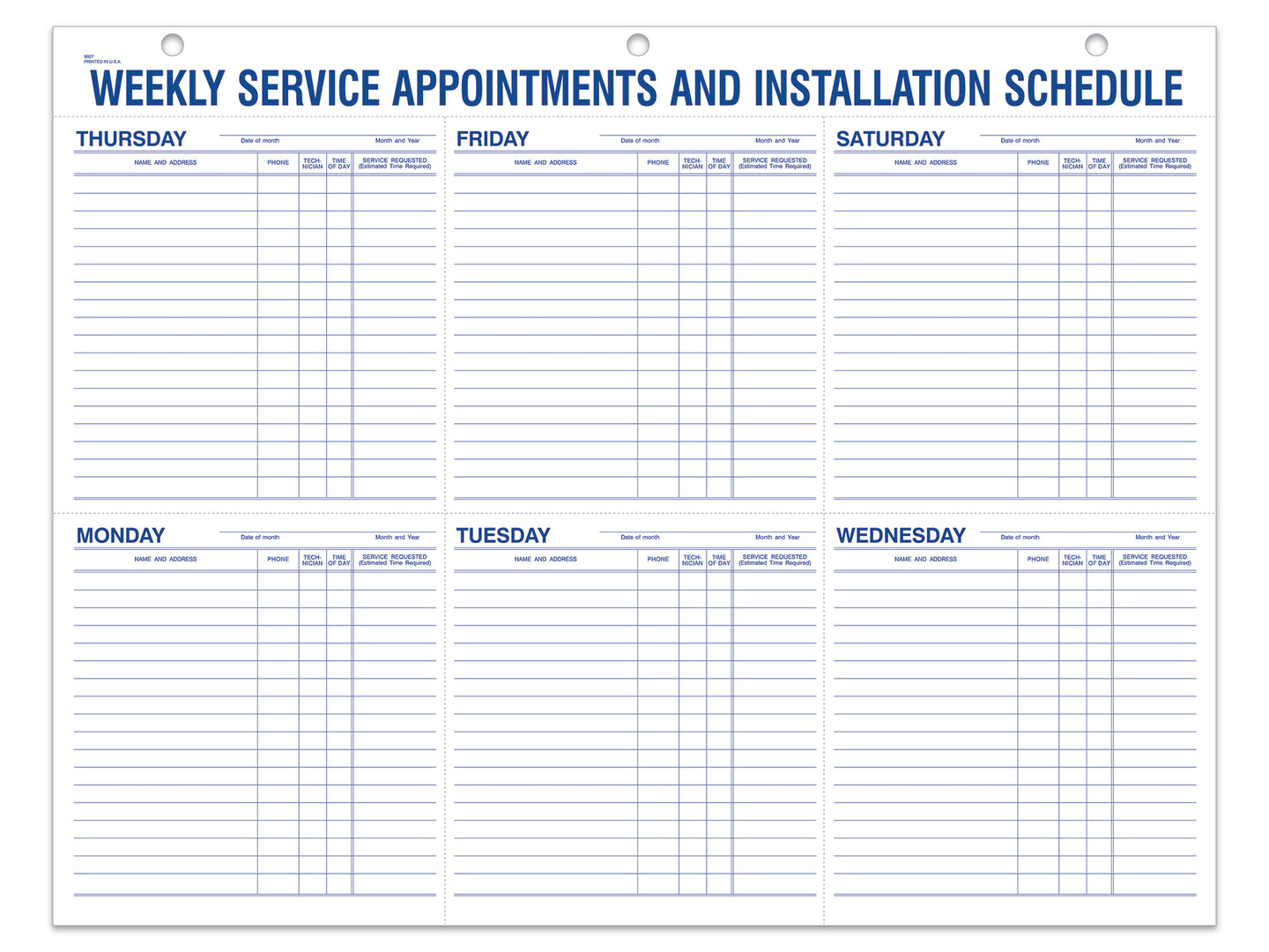 Route Sheets/Appointments - Form #9927
