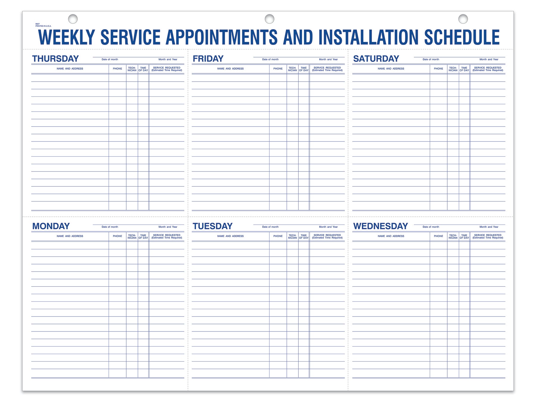 Route Sheets/Appointments - Form #9927