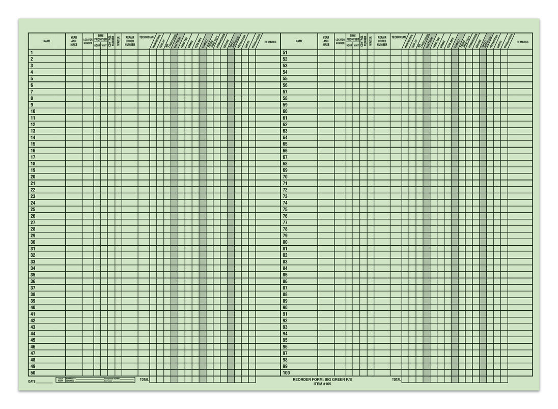 Route Sheets/Appointments - Form #Big Green R/S