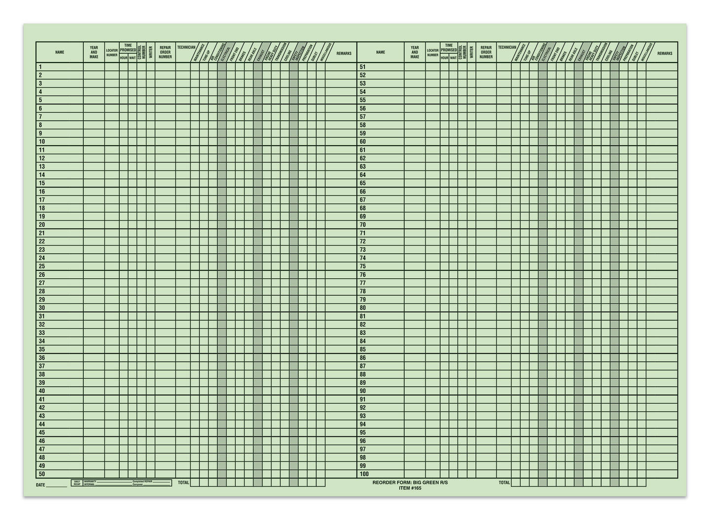 Route Sheets/Appointments - Form #Big Green R/S