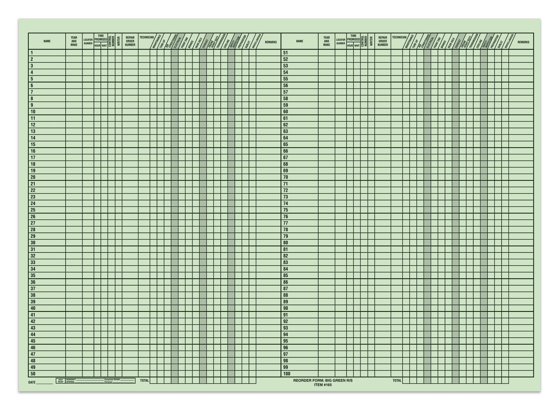 Route Sheets/Appointments - Form #Big Green R/S