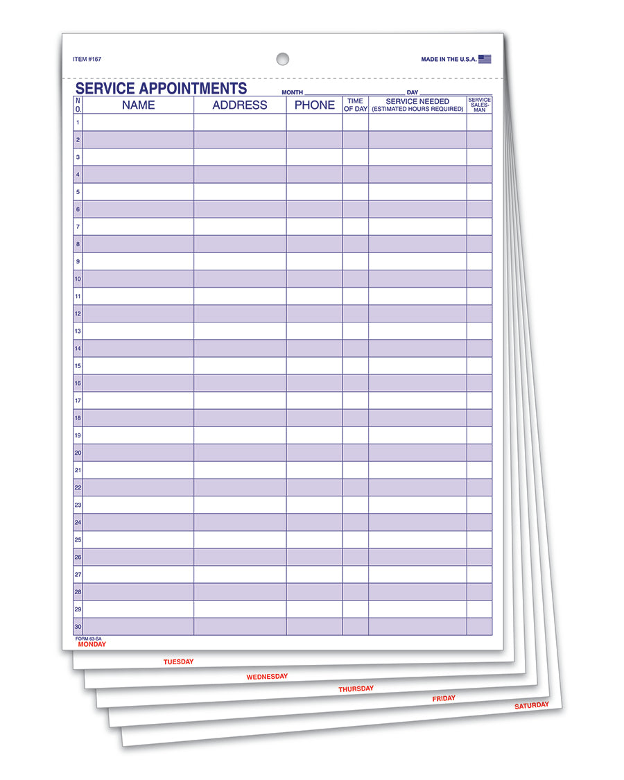 Route Sheets/Appointments - Form #63-SA
