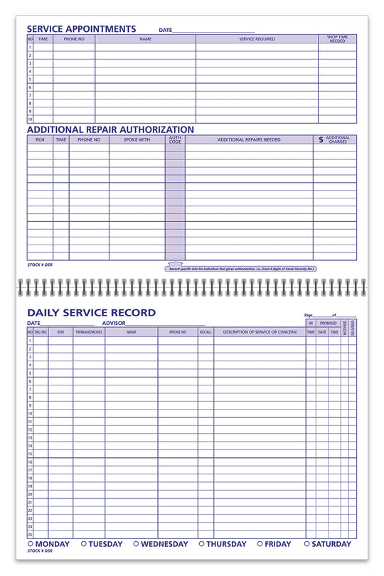 Daily Service Record Book
