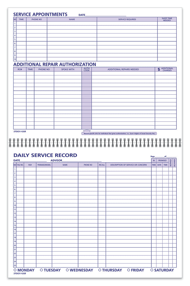 Daily Service Record Book
