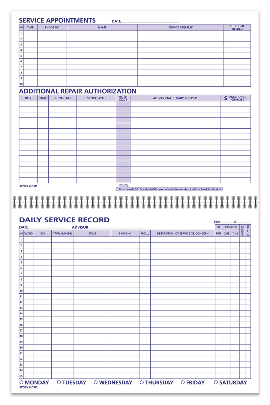 Daily Service Record Book