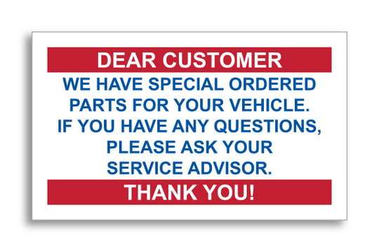 "Parts on Order" Static Clings - Stock