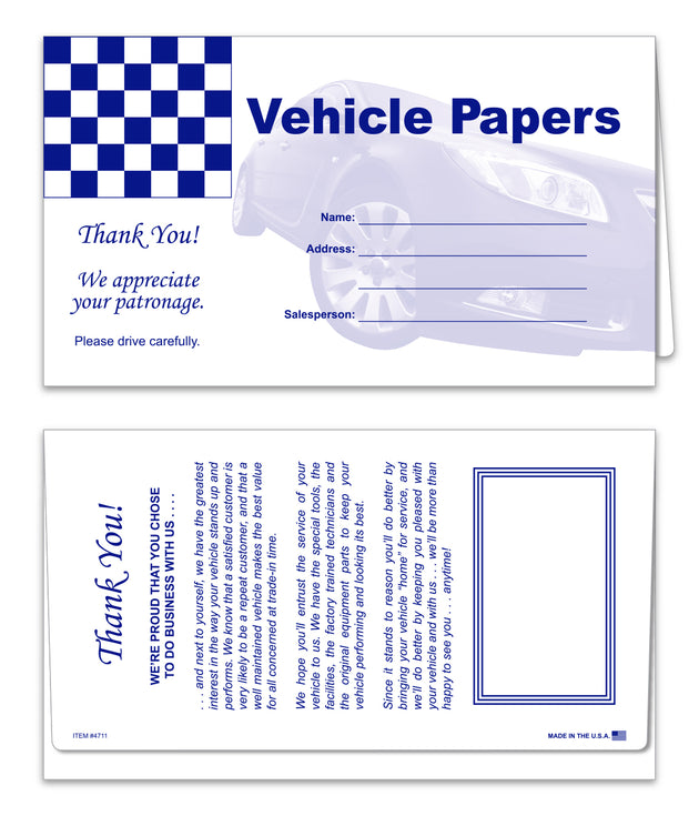 Paper Document Holder (Vehicle Paper Wallets) - Stock