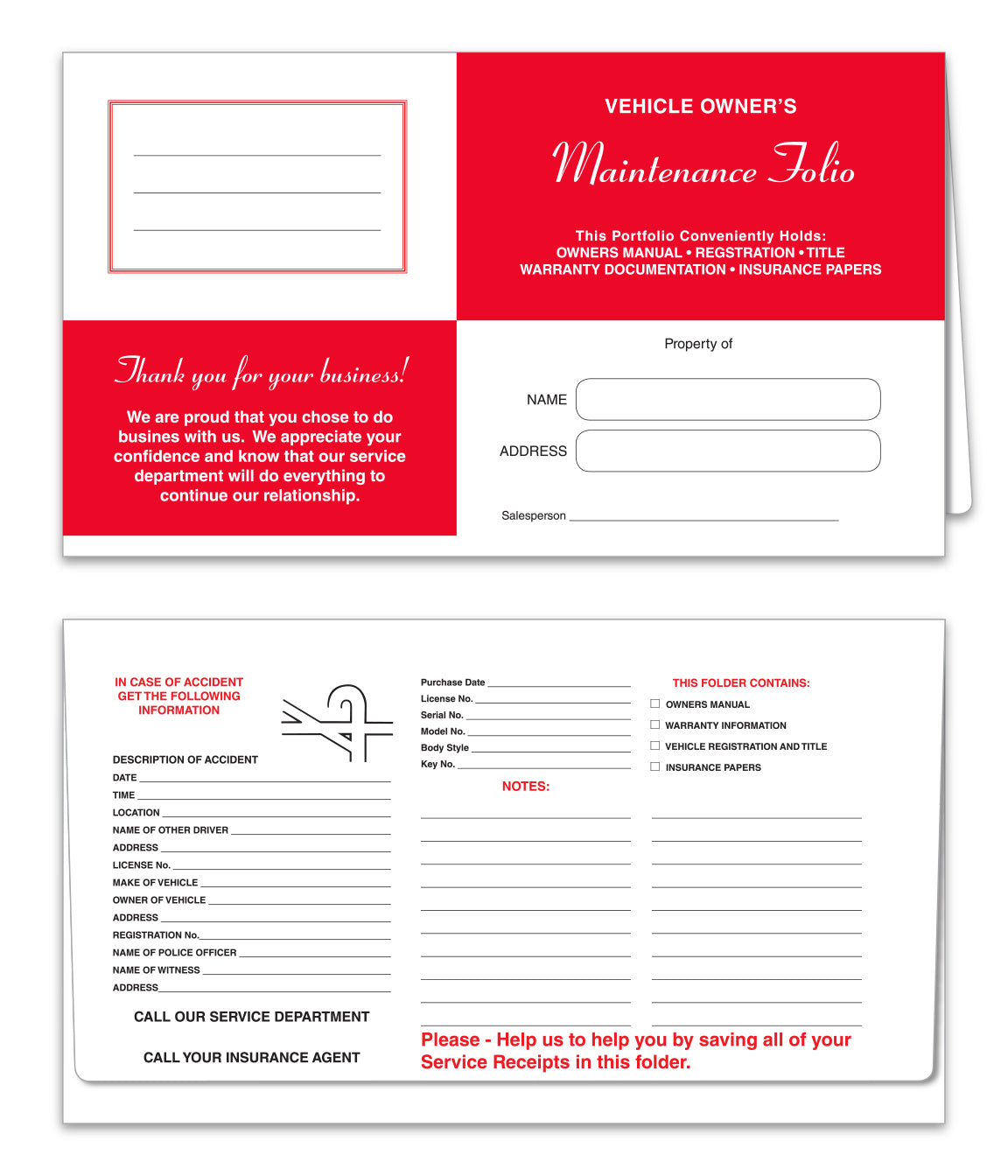 Vehicle Paper Wallet - Red - Qty. 50