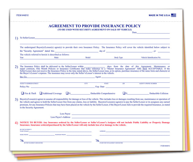 Agreement to Furnish Insurance Policy