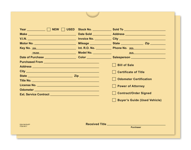 Vehicle Deal Envelopes (Deal Jackets) - Printed [Packs of 100]