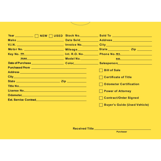 Vehicle Deal Envelopes (Deal Jackets) - Printed [Packs of 100]