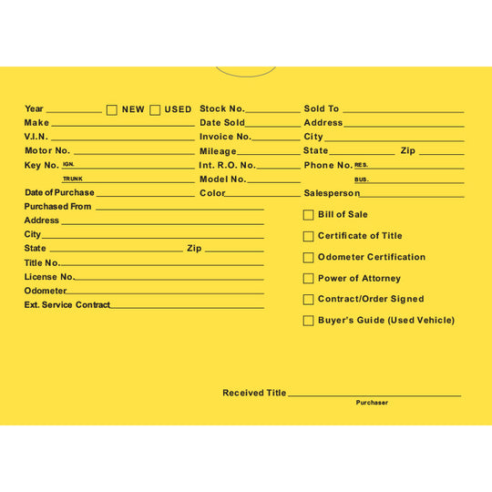 Vehicle Deal Envelopes (Deal Jackets) - Printed [Packs of 100]