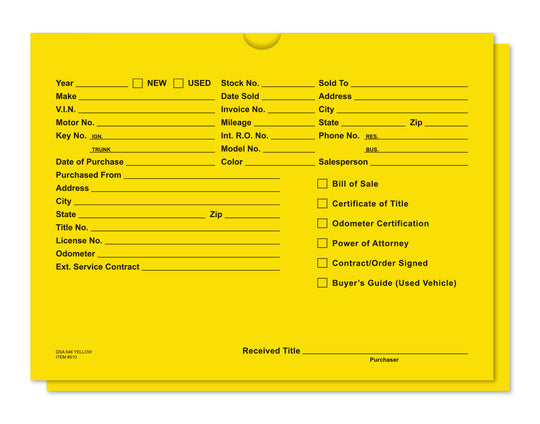 Vehicle Deal Envelopes (Deal Jackets) - Printed [Packs of 500]