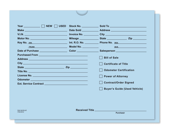 Vehicle Deal Envelopes (Deal Jackets) - Printed [Packs of 100]