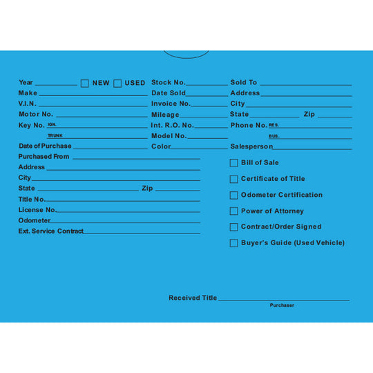 Vehicle Deal Envelopes (Deal Jackets) - Printed [Packs of 100]
