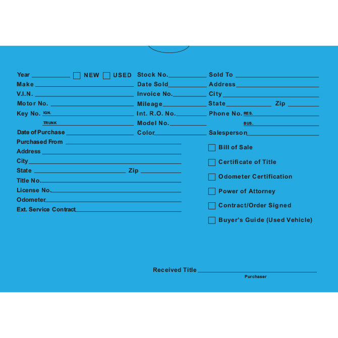 Vehicle Deal Envelopes (Deal Jackets) - Printed [Packs of 100]