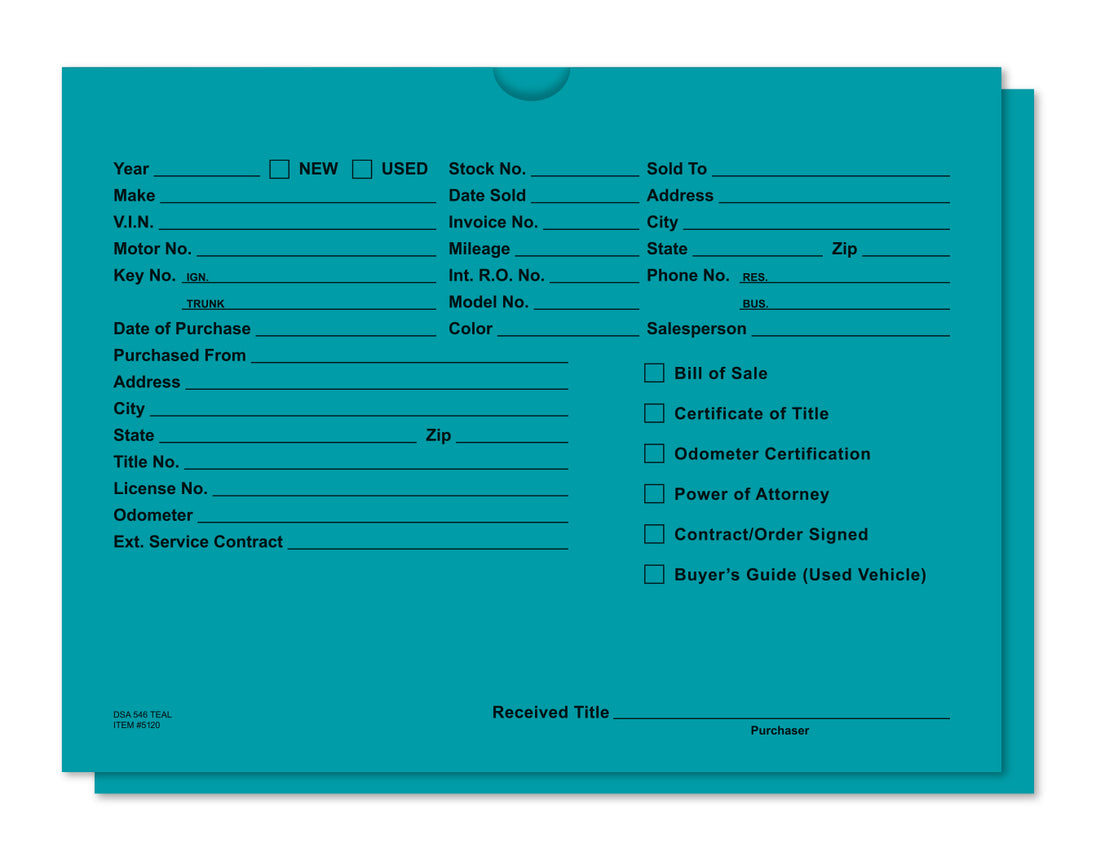Vehicle Deal Envelopes (Deal Jackets) - Printed [Packs of 500]