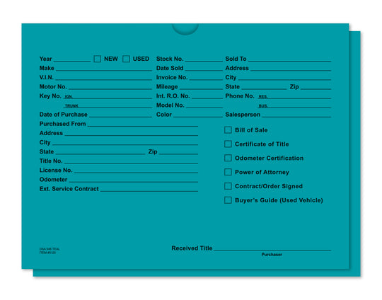 Vehicle Deal Envelopes (Deal Jackets) - Printed [Packs of 500]