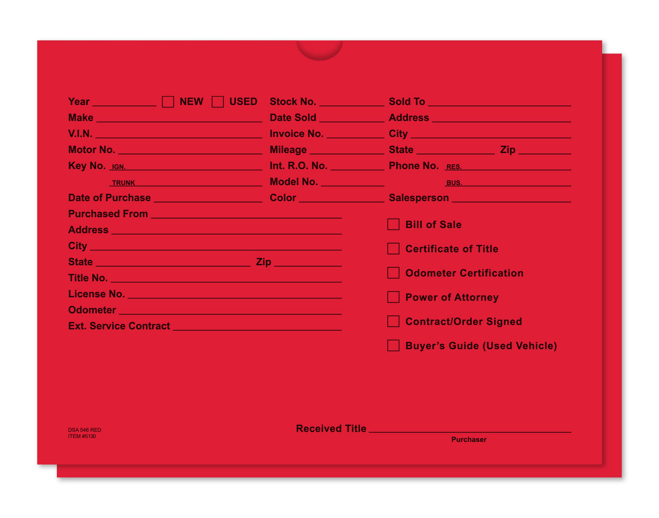 Vehicle Deal Envelopes (Deal Jackets) - Printed [Packs of 500]