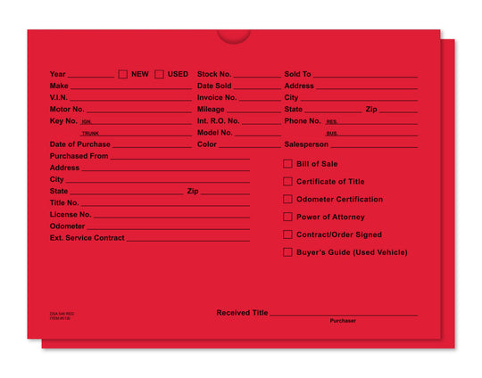 Vehicle Deal Envelopes (Deal Jackets) - Printed [Packs of 500]