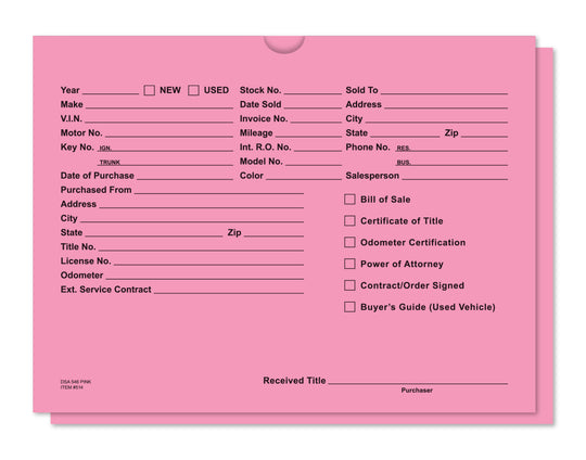 Vehicle Deal Envelopes (Deal Jackets) - Printed [Packs of 100]