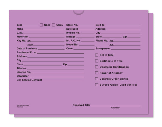 Vehicle Deal Envelopes (Deal Jackets) - Printed [Packs of 500]