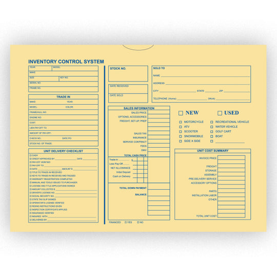 Inventory Control Deal Envelope (Motorcycle, Boat, RV) - Pack of 100