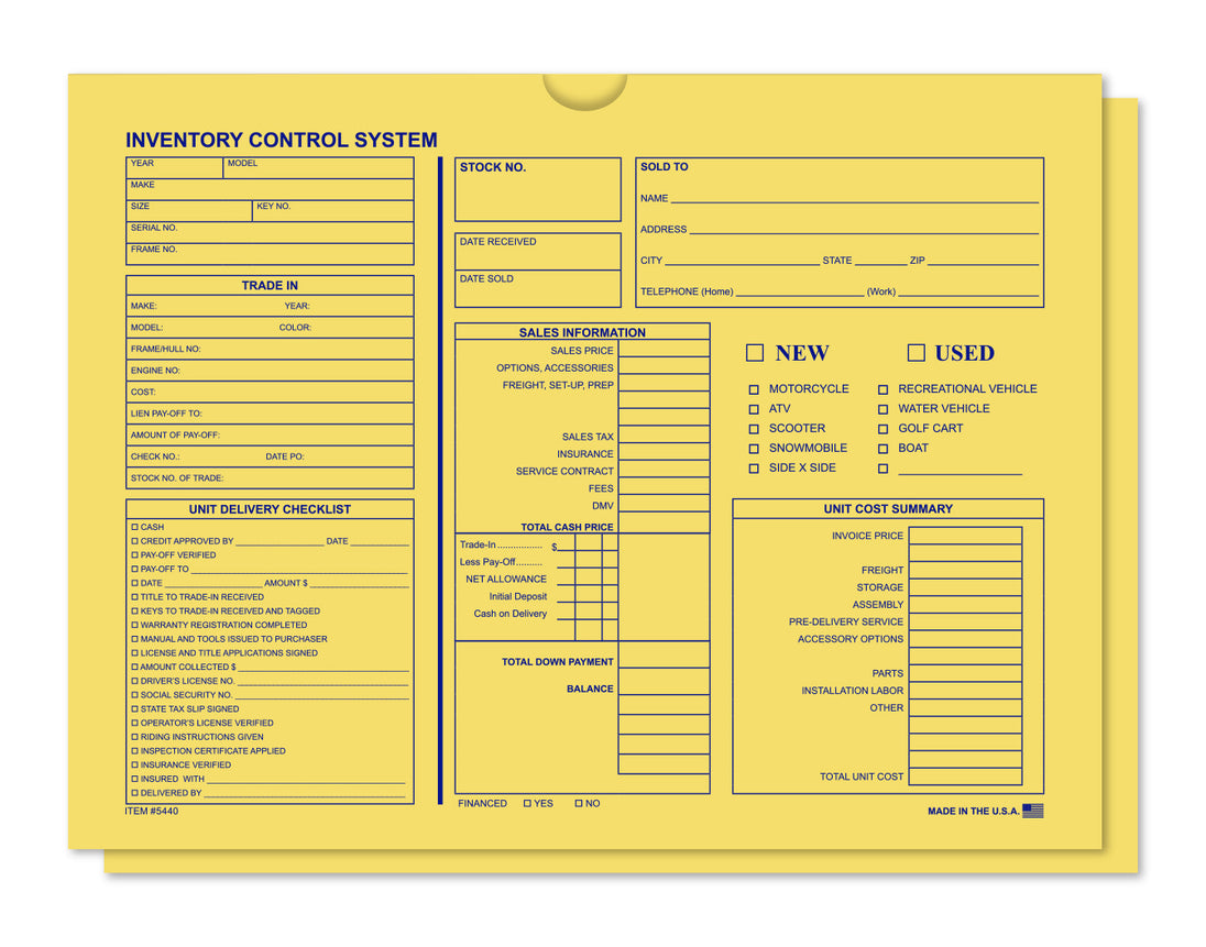 Inventory Control Deal Envelope (Motorcycle, Boat, RV) - Pack of 500