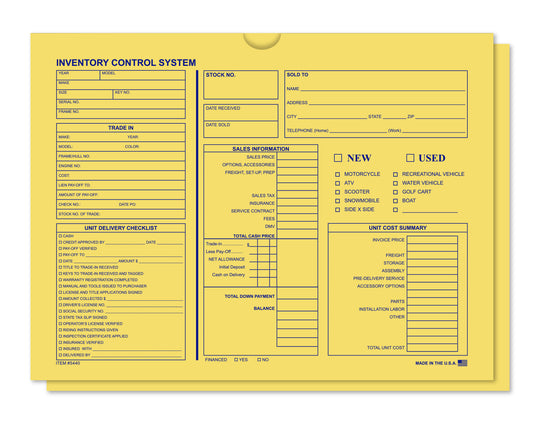 Inventory Control Deal Envelope (Motorcycle, Boat, RV) - Pack of 500