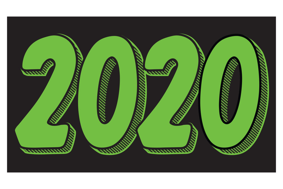 Rectangle Year Window Sticker - 2020 GREEN on BLACK - Qty. 12