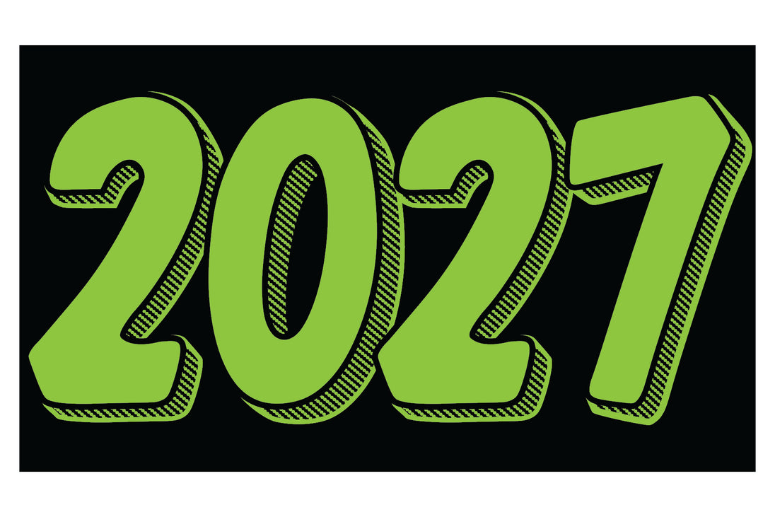 Rectangle Year Window Sticker - 2027 GREEN on BLACK - Qty. 12