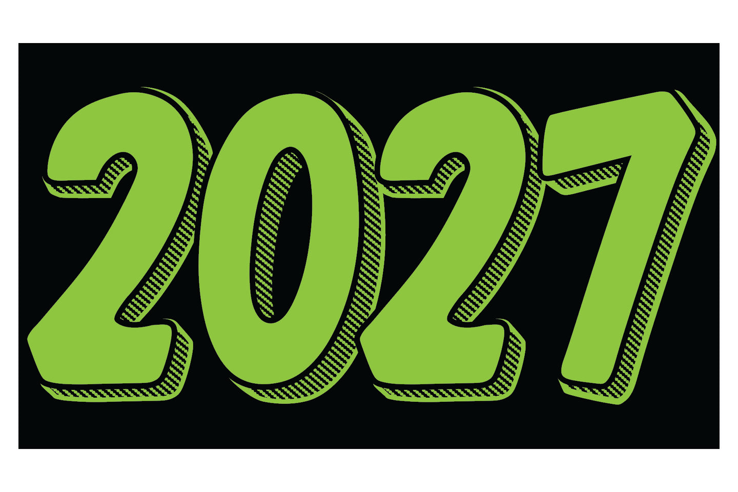 Rectangle Year Window Sticker - 2027 GREEN on BLACK - Qty. 12