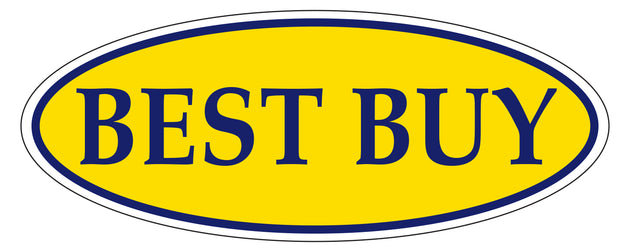 Window Sticker, Blue on Yellow OVAL