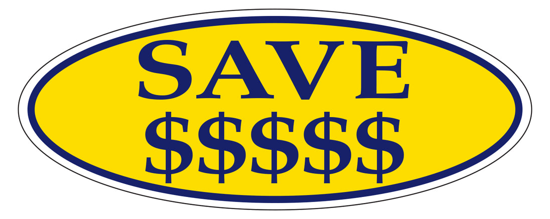 Window Sticker, Blue on Yellow OVAL