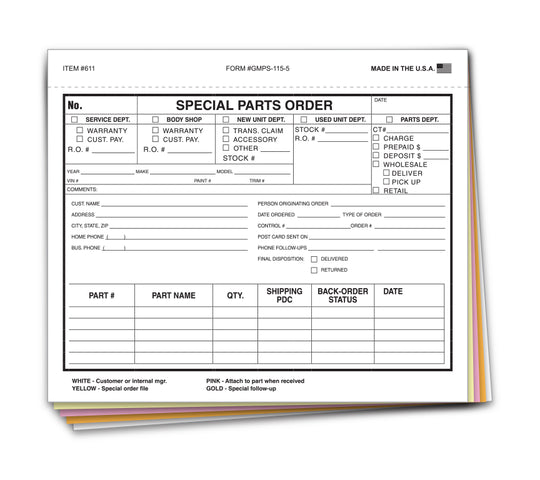 Special Parts Order Forms - Form GMPS-115-5