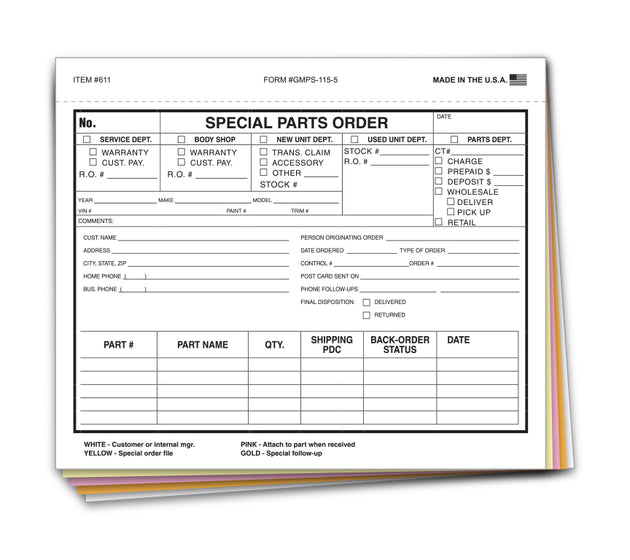 Special Parts Order Forms - Form GMPS-115-5