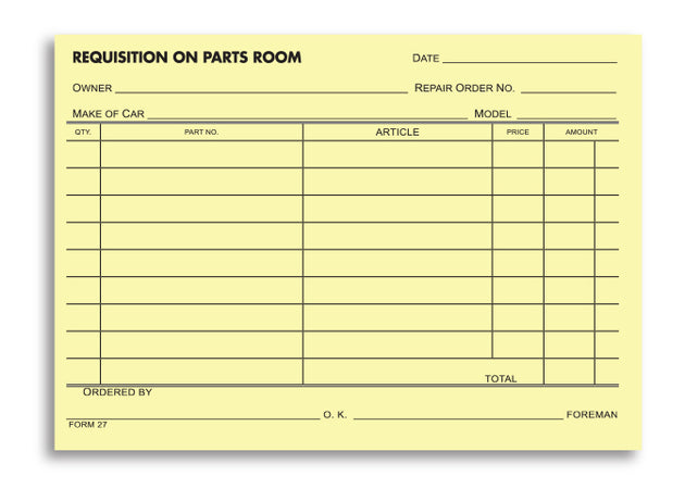 Parts Requisition Forms - Small