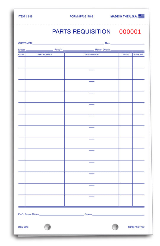 Parts Requisition Forms - Large