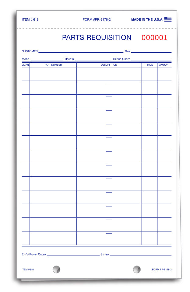 Parts Requisition Forms - Large