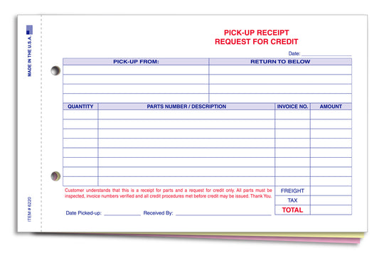 Parts Pick-up Receipt