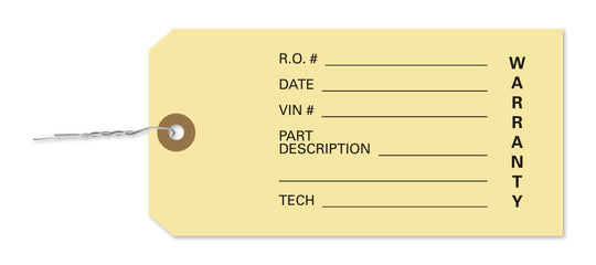Manila Tags with Wire Inserted - Warranty Parts Tag
