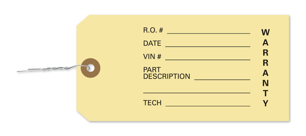 Manila Tags with Wire Inserted - Warranty Parts Tag
