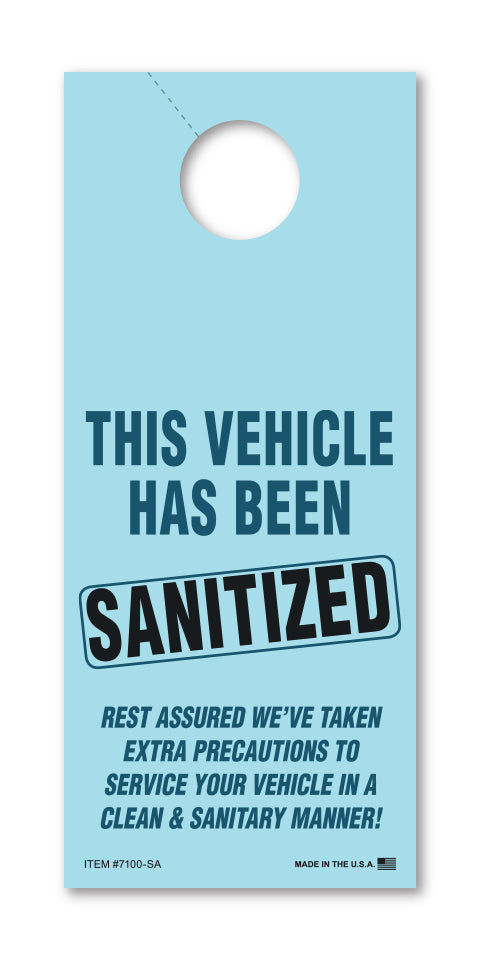 Sanitized Hang Tags - Blue - 3 2/3" X 8 1/2" - Qty. 100 per pack