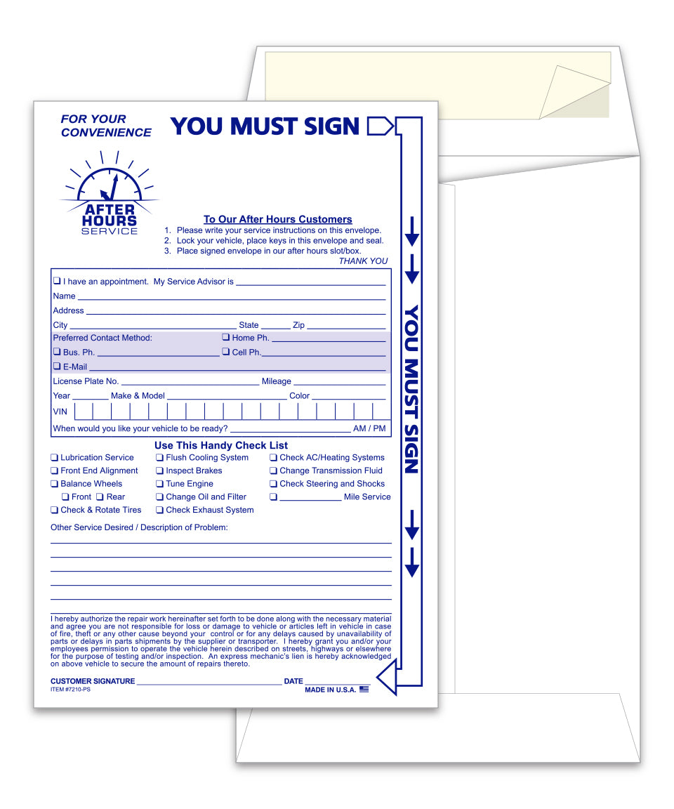 After Hours Envelope, Standard  - NDE-STD - Self Seal