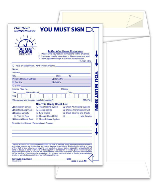 After Hours Envelope, Standard  - NDE-STD - Self Seal