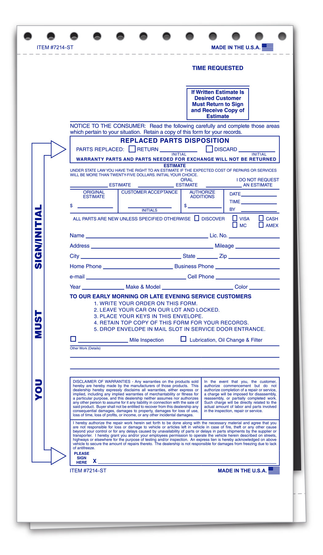 2 Part AFter Hours Envelope State - NDE-2 PART - Qty. 100