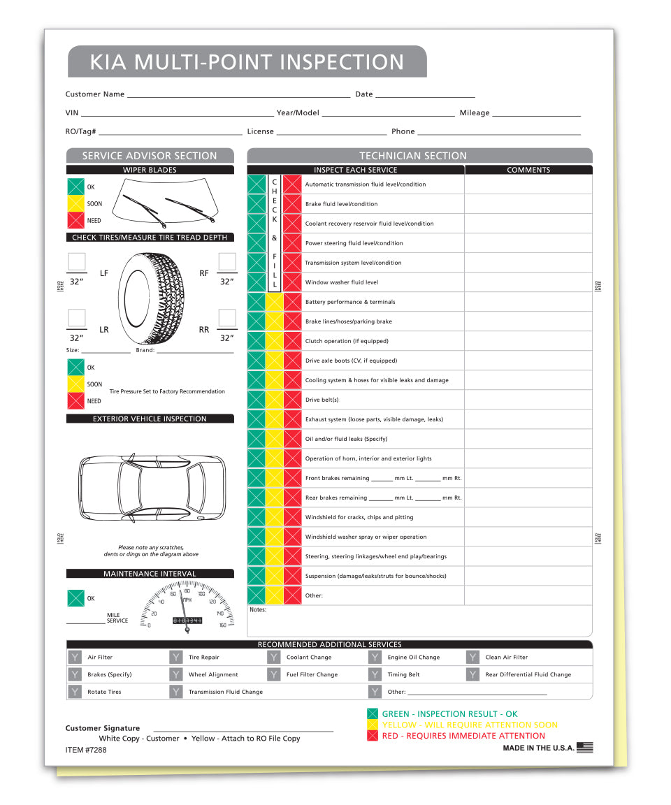 Multi-Point Inspection Forms - Manufacturer Specific - KIA