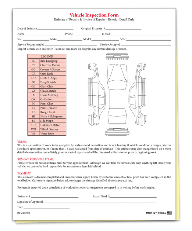 Vehicle Inspection & Estimate Form