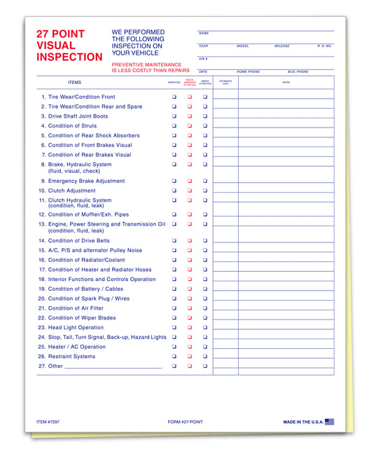 27 Point Vehicle Inspection - 2-Part
