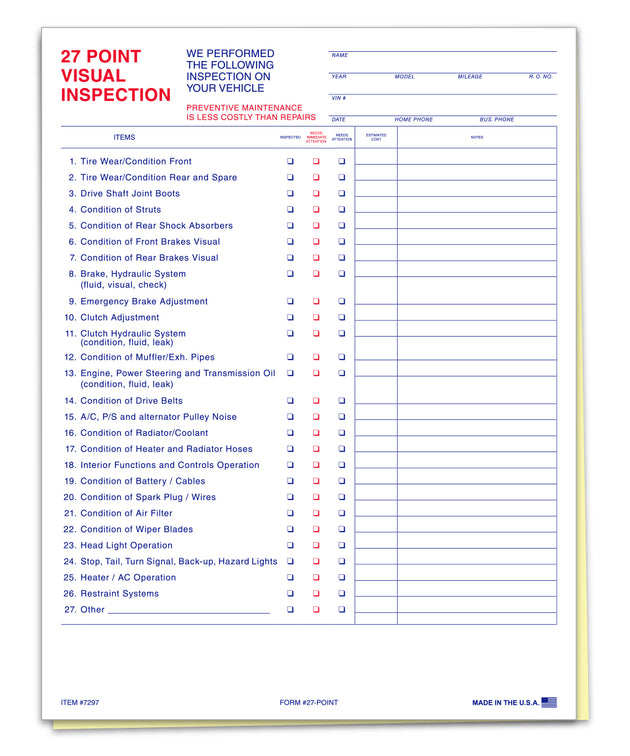 27 Point Vehicle Inspection - 2-Part